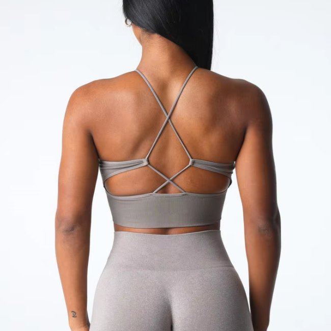 Womens Gym Training 92%Nylon 8%Spandex Sports Bra O-4306 print logo 4