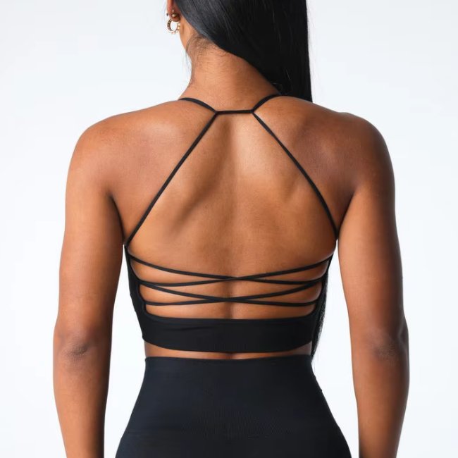 Womens Yoga Training 92%Nylon 8%Spandex Sports Bra O-4310 print logo 7