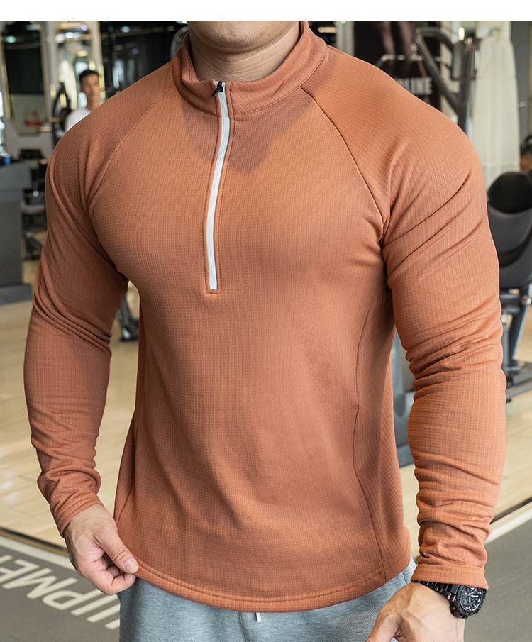 Mens Athletic Training 91% polyester 9%spandex Quarter Zip Shirt P143 print logo 4