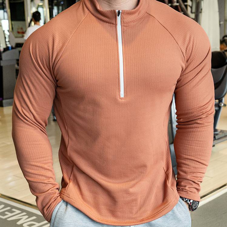Mens Athletic Training 91% polyester 9%spandex Quarter Zip Shirt P143 print logo 13