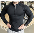Mens Athletic Training 91% polyester 9%spandex Quarter Zip Shirt P143 print logo 21