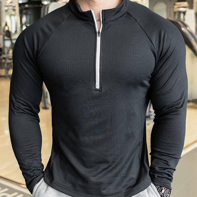Mens Athletic Training 91% polyester 9%spandex Quarter Zip Shirt P143 print logo 10