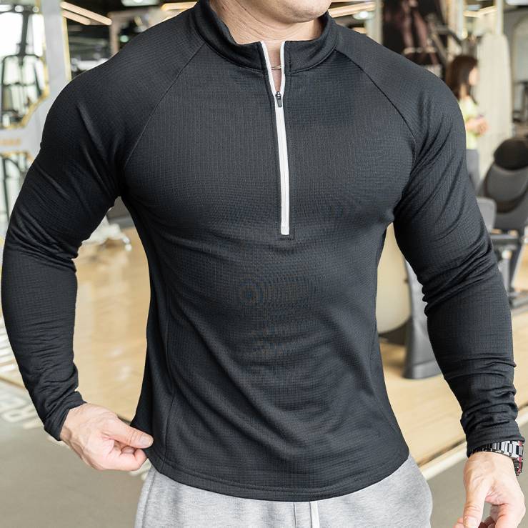 Mens Athletic Training 91% polyester 9%spandex Quarter Zip Shirt P143 print logo 11