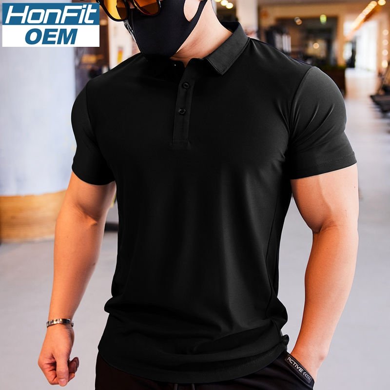 Mens Gym Workout 90% Polyester 10% Spandex Polo Shirt P34 print logo 15