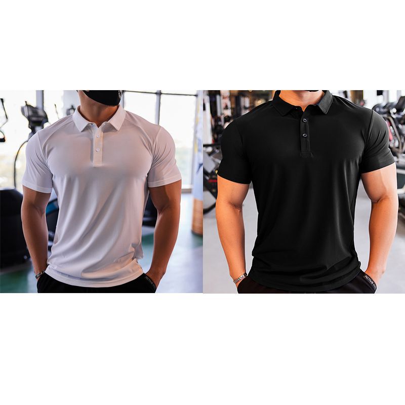 Mens Gym Workout 90% Polyester 10% Spandex Polo Shirt P34 print logo 14