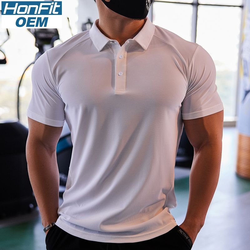 Mens Gym Workout 90% Polyester 10% Spandex Polo Shirt P34 print logo 16