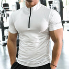 Mens Gym Training Spandex Polyester Quarter Zip Shirt P37 print logo 5