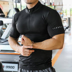 Mens Gym Training Spandex Polyester Quarter Zip Shirt P37 print logo 9