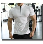Mens Gym Training Spandex Polyester Quarter Zip Shirt P37 print logo 17