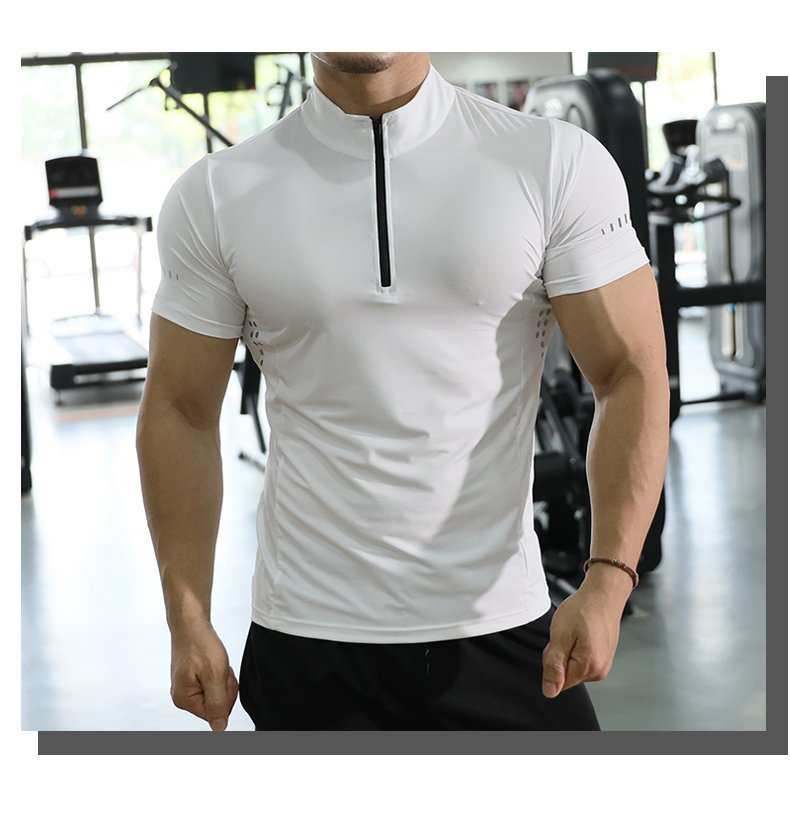Mens Gym Training Spandex Polyester Quarter Zip Shirt P37 print logo 17
