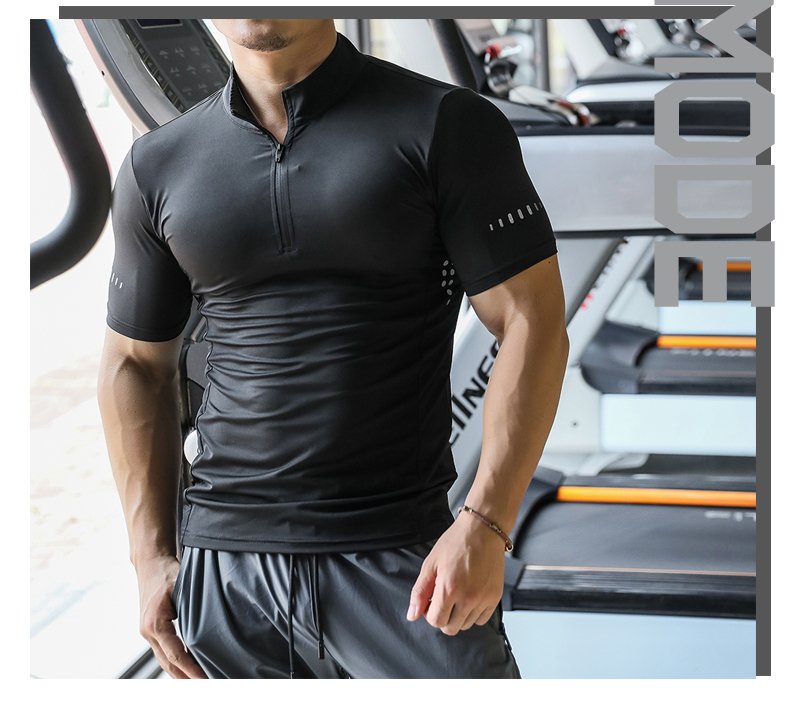 Mens Gym Training Spandex Polyester Quarter Zip Shirt P37 print logo 13