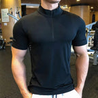 Mens Gym Training Spandex Polyester Quarter Zip Shirt P37 print logo 1