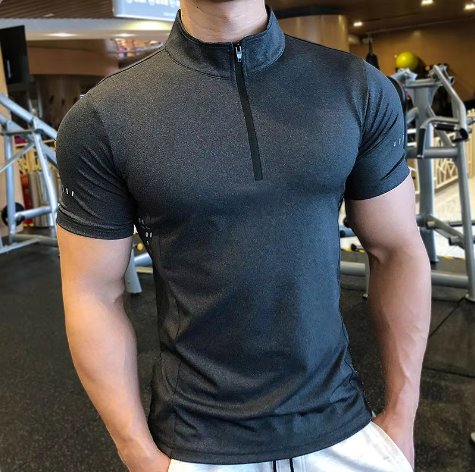 Mens Gym Training Spandex Polyester Quarter Zip Shirt P37 print logo 2