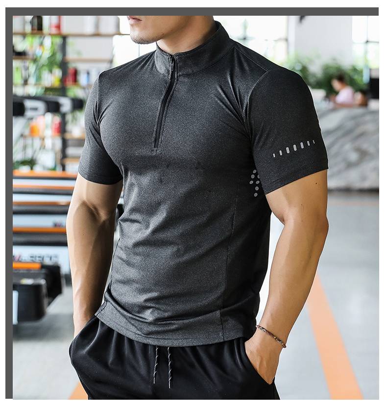 Mens Gym Training Spandex Polyester Quarter Zip Shirt P37 print logo 15