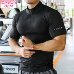 Mens Gym Training Spandex Polyester Quarter Zip Shirt P37 print logo 11