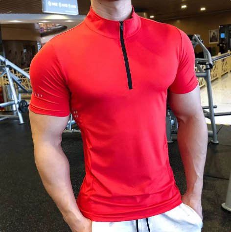 Mens Gym Training Spandex Polyester Quarter Zip Shirt P37 print logo 3