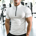 Mens Gym Training Spandex Polyester Quarter Zip Shirt P37 print logo 8