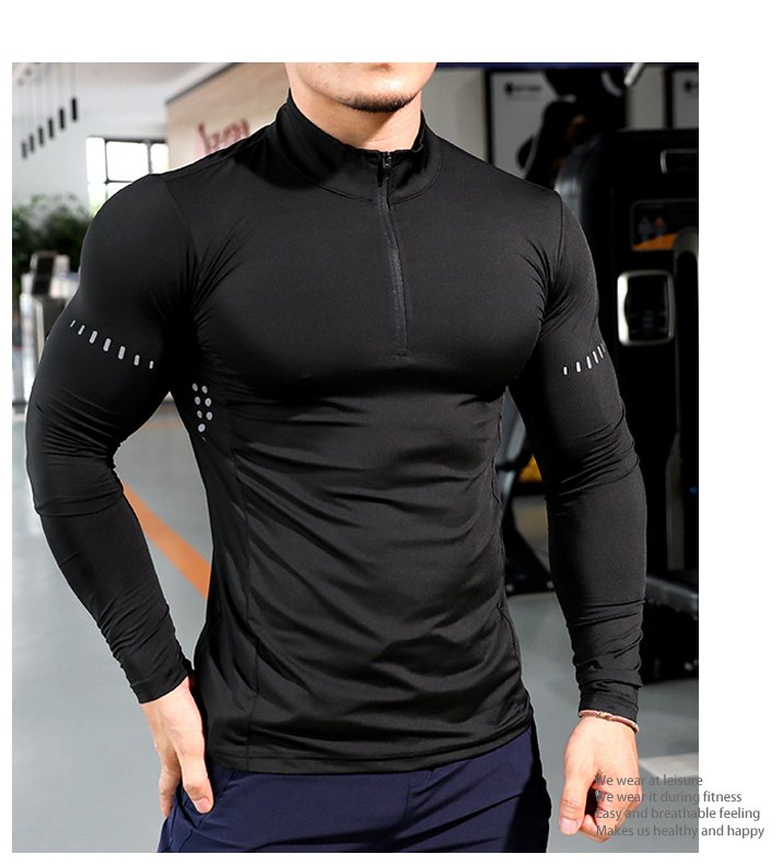 Mens Long Sleeve Sports Fitness Spandex Polyester Quarter Zip Shirt P37 print logo 13
