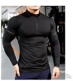 Mens Long Sleeve Sports Fitness Spandex Polyester Quarter Zip Shirt P37 print logo 13