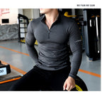 Mens Long Sleeve Sports Fitness Spandex Polyester Quarter Zip Shirt P37 print logo 17