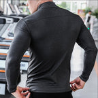 Mens Long Sleeve Sports Fitness Spandex Polyester Quarter Zip Shirt P37 print logo 9
