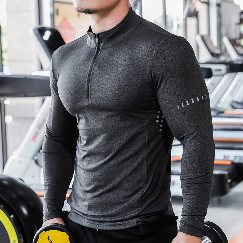 Mens Long Sleeve Sports Fitness Spandex Polyester Quarter Zip Shirt P37 print logo 6