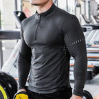 Mens Long Sleeve Sports Fitness Spandex Polyester Quarter Zip Shirt P37 print logo 6