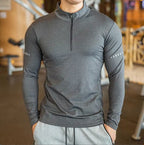 Mens Long Sleeve Sports Fitness Spandex Polyester Quarter Zip Shirt P37 print logo 2