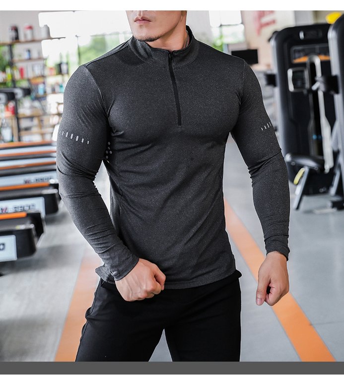 Mens Long Sleeve Sports Fitness Spandex Polyester Quarter Zip Shirt P37 print logo 18
