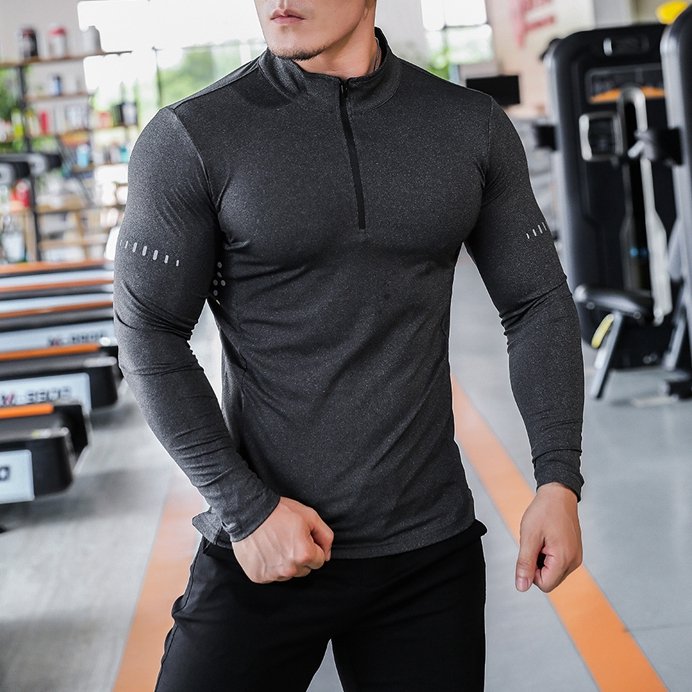 Mens Long Sleeve Sports Fitness Spandex Polyester Quarter Zip Shirt P37 print logo 10