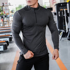 Mens Long Sleeve Sports Fitness Spandex Polyester Quarter Zip Shirt P37 print logo 10