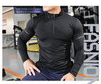 Mens Long Sleeve Sports Fitness Spandex Polyester Quarter Zip Shirt P37 print logo 14