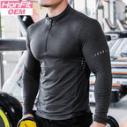 Mens Long Sleeve Sports Fitness Spandex Polyester Quarter Zip Shirt P37 print logo 11