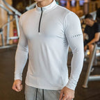 Mens Long Sleeve Sports Fitness Spandex Polyester Quarter Zip Shirt P37 print logo 3