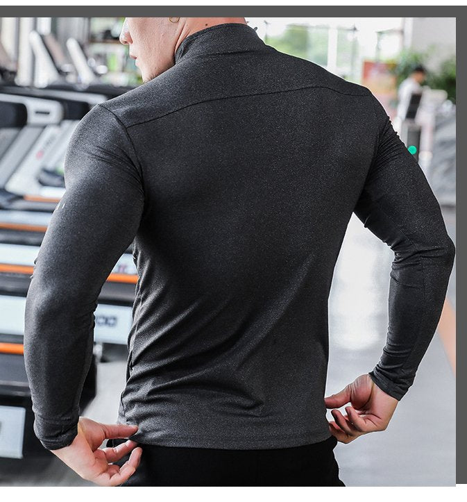 Mens Long Sleeve Sports Fitness Spandex Polyester Quarter Zip Shirt P37 print logo 19