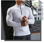 Mens Long Sleeve Sports Fitness Spandex Polyester Quarter Zip Shirt P37 print logo 15