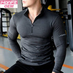 Mens Long Sleeve Sports Fitness Spandex Polyester Quarter Zip Shirt P37 print logo 12