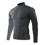 Mens Long Sleeve Sports Fitness Spandex Polyester Quarter Zip Shirt P37 print logo 8