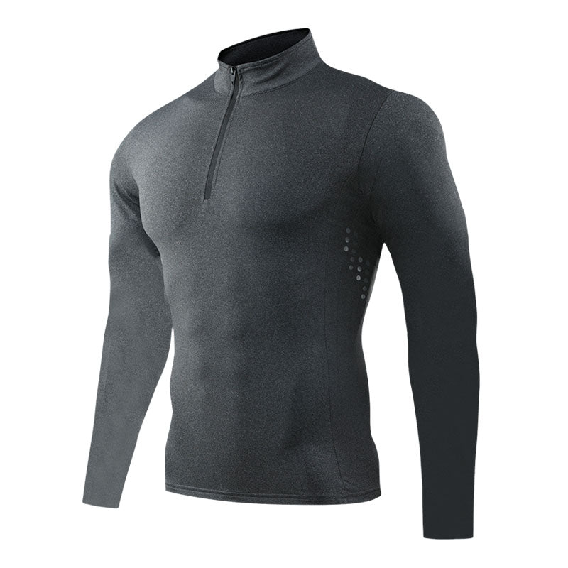 Mens Long Sleeve Sports Fitness Spandex Polyester Quarter Zip Shirt P37 print logo 8
