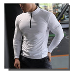Mens Long Sleeve Sports Fitness Spandex Polyester Quarter Zip Shirt P37 print logo 16