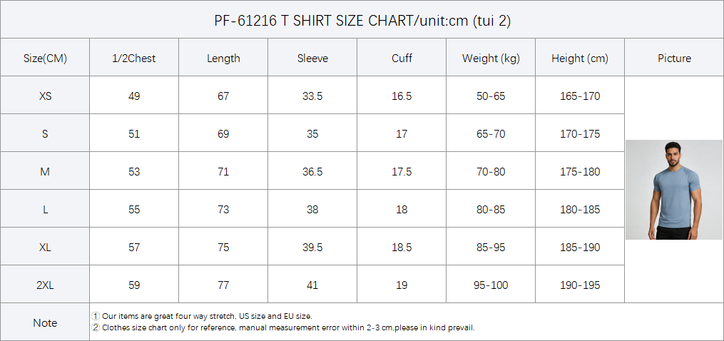 Men's Short Sleeve T-Shirt Casual Tee Gym Shirt PF-61216