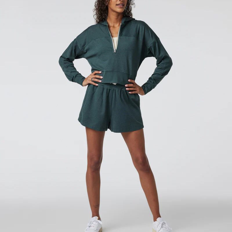 Womens Casual Workout 81.5%Cotton15%Polyester 3.5%Spandex Hoodie Shorts Set QS24121C print logo 4