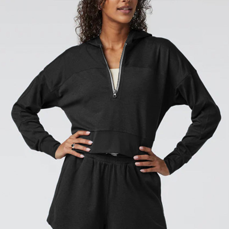 Womens Casual Workout 81.5%Cotton15%Polyester 3.5%Spandex QS24121C Half zip Hoodie print logo 5