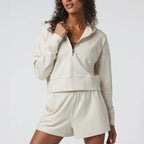 Womens Casual Workout 81.5%Cotton15%Polyester 3.5%Spandex Hoodie Shorts Set QS24121C print logo 6