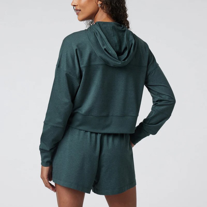 Womens Casual Workout 81.5%Cotton15%Polyester 3.5%Spandex Hoodie Shorts Set QS24121C print logo 2