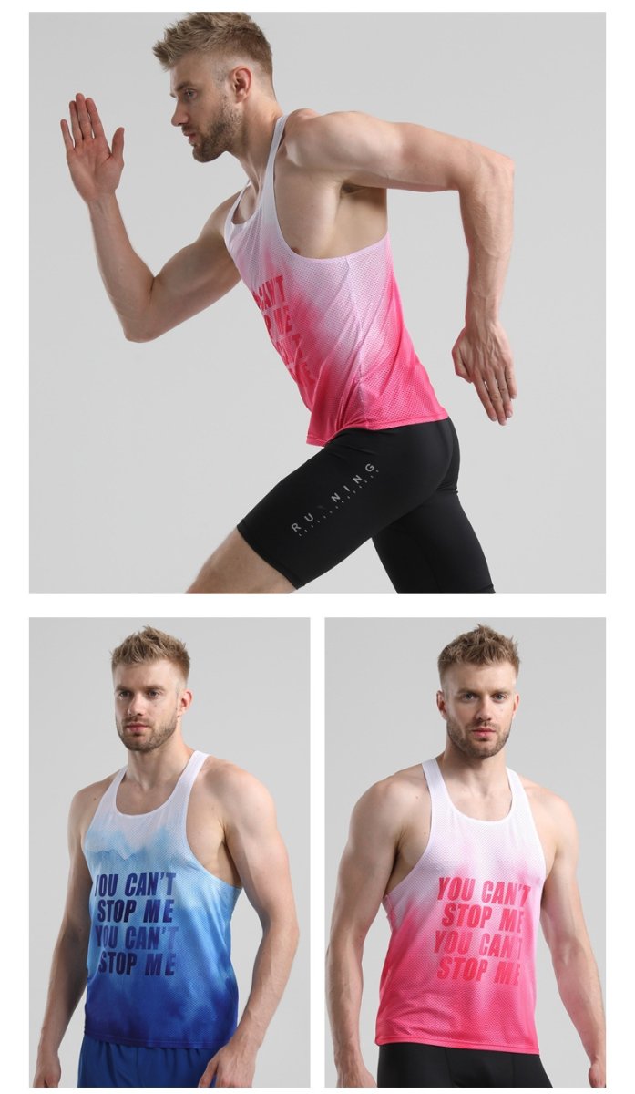 Custom 90%polyester 10%spandex Men's Running Singlet R26 print logo 6