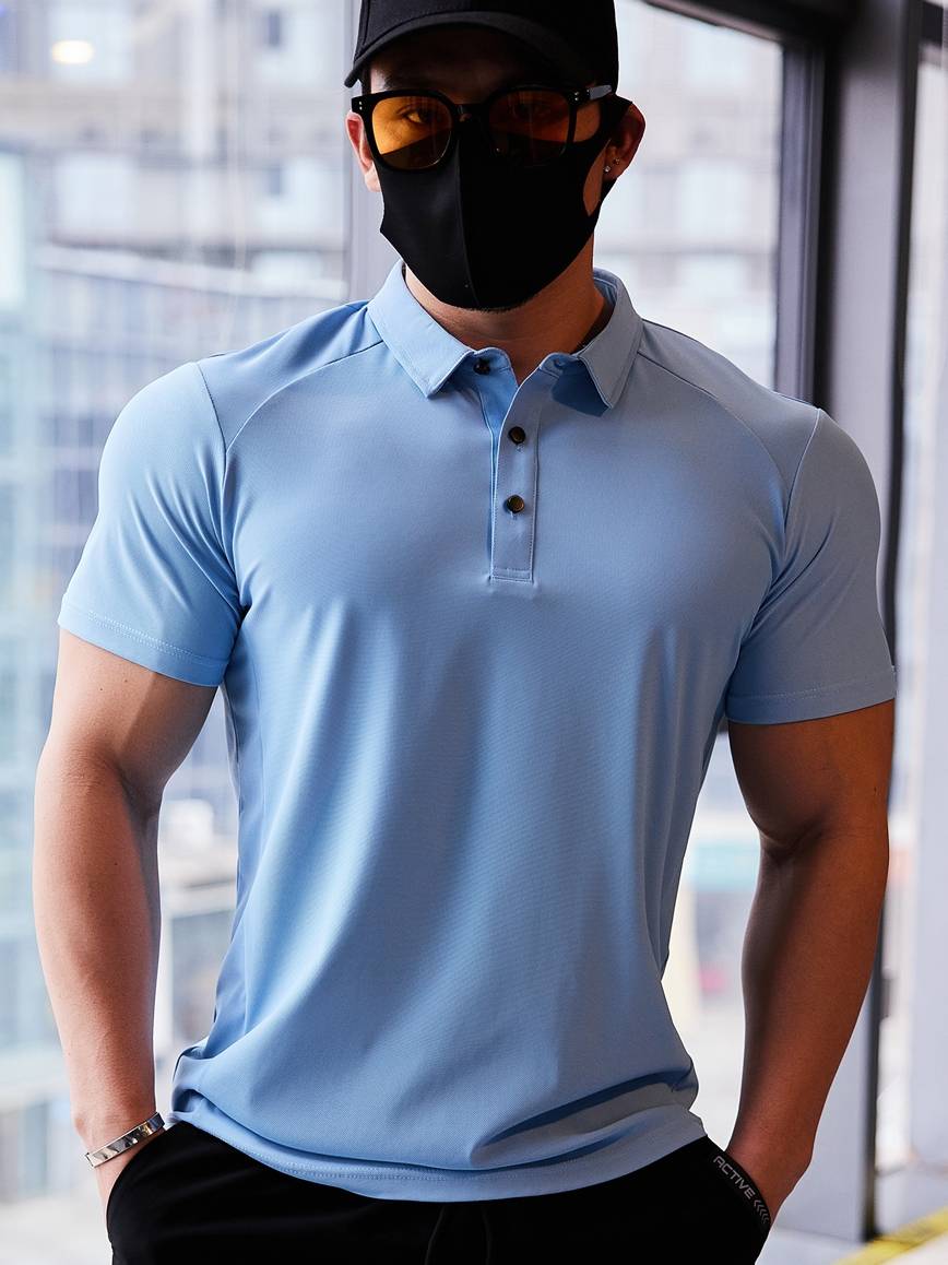 Mens Golf Sportswear 87%Nylon 13%Spandex Polo Shirt R319 print logo 9