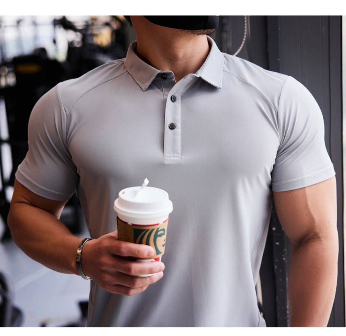 Mens Golf Sportswear 87%Nylon 13%Spandex Polo Shirt R319 print logo 23