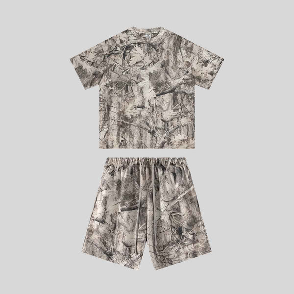 Mens Oversized 59.5%Cotton 40.5%Polyester Tshirt Shorts Set S2608+K2605 Set print logo 1