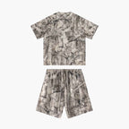 Mens Oversized 59.5%Cotton 40.5%Polyester Tshirt Shorts Set S2608+K2605 - shorts print logo 5